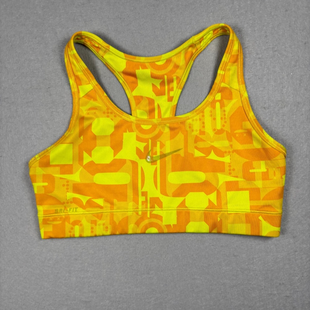 Nike Dri-FIT Sports Bra Womens L Large Orange Yellow Geometric Graphic Pattern